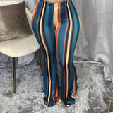 X00927S Phoenix 2021 fashion casual stripe print bell-bottom trousers