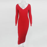 Solid-color knitting sweater Casual long sleeve women's dress Sexy skinny high-elastic dress in stock