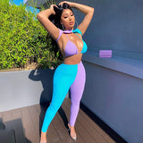 2020 women sexy tracksuit fitness sleeveless 2 piece set patchwork bandage activewear sporty streetwear casual outfits