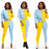 X00678M Phoenix Autumn new fashion color contrast stitching sports long sleeve trousers two-piece set