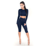 Women Two Piece Set Casual Tracksuits Long Crop Top And Biker Shorts Sets Sports Active Wear