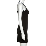 Summer 2021 new women's dresses hanging neck slim sexy back fashion contrast color temperament dress