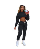 Women's hoodie solid color two-piece set velvet and thickened casual sports suit winter