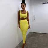 X00242M Wholesale 2021 Summer Women's 2 pieces set 7 colors sexy Tank top crop short top suit slim solid color skirt