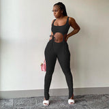 Ribbed Active Wear Fitness Rompers Womens Jumpsuit Sexy Fashion Hollow Out Bandage Workout Sports Jumpsuits