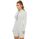 zipper v-neck sexy skinny romper women summer clothes playsuit long sleeve elastic hight solid color skinny streetwear