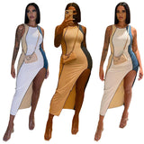 Patchwork Bandage Maxi Dresses For Women Bodycon Night Clubwear Solid Sexy Hot Summer Party Dress