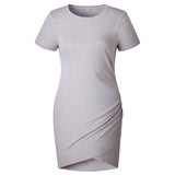 2020 solid color round neck short sleeve ruched summer ropa de mujer irregular mini dress