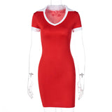 2020 sexy women casual skirt Women's u-shaped neck dress with short sleeves