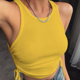 X00106L Hot sale Pure color tight lady short vest O-neck sleeveless side smoke plait vest sexy simple casual crop top