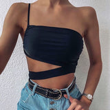 X01066C Sleeveless Strap Fashion Rave Festival Crop Tops Vest Cut-Out Sexy Backless Bustier Camisole Top Solid Underwear