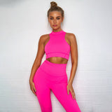 Women 2 Piece set suit neon crop top tank leggings fitness female casual bodysuit club outfit sport ladies tracksuits