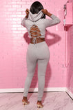 X00546M Fashionable plus size Long-sleeved open-back bandage trouser suit with two pieces