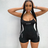 Wholesale fashion trendy summer fitness one piece spaghetti strap short black jumpsuit