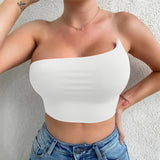 X00355M Hot style single shoulder strapless tops 2021 summer sexy crop top clothes sexy young lady tops