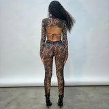 snake print crop top bra leggings with socks 3 pieces set women clothing sexy club party outfits matching sets