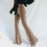 X00928M New autumn elastic high waist leopard bell-bottom women casual street fashion pants in stock