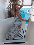 Women Summer Dress Floral Print Long Spaghetti Strap Split Party Pink Chiffon Elegant Casual Maxi Dresses Beach