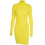 Long Sleeve Skinny Mini Dress Women Sexy Sporting Style Dresses Bodycon Slim Yellow Clubwear