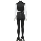 Two piece set high neck crop top and pants 2 pieces tracksuit women elastic hight fitness outfits sexy matching sets