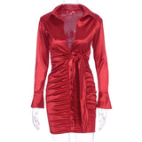 hot sale women summer dresses red long sleeve v-neck bandage sexy dress club party lady elegant outfits