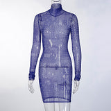 2020 autumn winter new print gauze see-through sexy slim dress