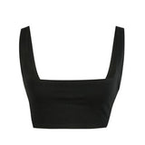 New Summer Women Square Collar Solid Color Sexy Crop Top