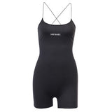 Wholesale fashion trendy summer fitness one piece spaghetti strap short black jumpsuit