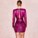 2020 new arrivals Glitter hot gold sexy deep V long sleeve ruffled irregular wrap women dresses