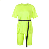 Summer 2020 Women Set O Neck Loose Short Sleeve Top Shirt And Biker Shorts Two Piece Ladies Tracksuit Sets Sportswear