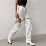 X00551M Autumn 2021 new women's wear featured button hollowed-out detachable loose straight pants casual pants