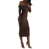 Sexy off-the-shoulder dress from a European or American nightclub Long - sleeved big V neck women dress