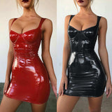 Women Sexy Sling Sleeveless PU Leather Mini Club Dress 5 Color