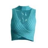 X00402M Sexy leaky top knit vest sleeveless short T-shirt blouse Hot style knit top vest for ladies