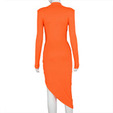 Wrap Side Split Bodycon Midi Dresses Long Sleeve for Women Fall 2020 Clothing Solid Night Partywear Skinny Dress Autumn