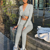 Women's Two Piece Set Clothing Long Sleeve Sexy Crop Tops Pants Autumn Matching Sets Streetwear Tracksuits