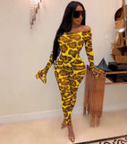 2020 Leopard print two-piece shoulder horn sleeve set