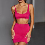 X00249M 2021 Hot sale ladies two pieces set Sexy tight crop top and skirt 3 colors Strap low-cut suit factory price
