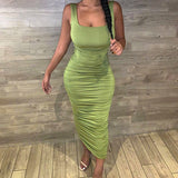 Hot style spring/summer 2021 new solid color sleeveless slim pleated dress