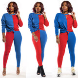 X00678M Phoenix Autumn new fashion color contrast stitching sports long sleeve trousers two-piece set