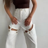 X00551M Autumn 2021 new women's wear featured button hollowed-out detachable loose straight pants casual pants