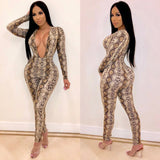 Phoenix Deep V snakeskin print jumpsuit for autumn 2021