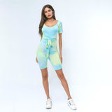 Sexy Jumpsuit Women Tie Dyeing Bodycon Bodysuit Casual Short Jumpsuits Womens Rompers Club Sport Outfit Tracksuits