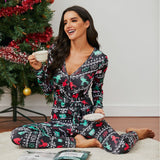 2020 New Sexy deep V-neck Christmas moose print long sleeve women's jumpsuit in stock