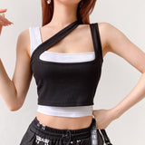 X00198M 2021 new style women's wear new sexy irregular hollow out shoulder strap short casual not really two two pieces