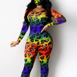 Sexy and comfortable outdoor wear long sleeve jumpsuit Leopard-colored star print jumpsuit