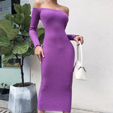 hot sale pure color long sleeve off shoulder Girls' Dresses