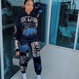 X00845S Phoenix 2021 autumn/winter new fashion print trend street sports hoodie suit two pieces