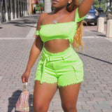 X00348S 2021 fashion women outfit Fluorescent hot women two piece set crop top and pants tracksuit