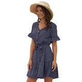 2020 v neck button polka dot short sleeve mini ropa mujer dress dresses women casual summer